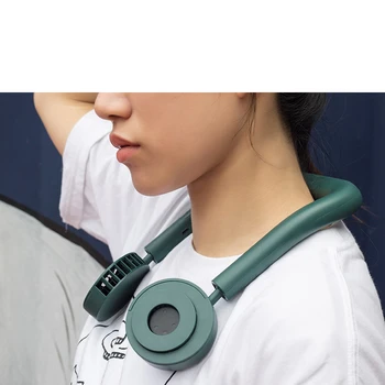 Xiao VH USB Prenosný mini ventilátor Hands-Free Visí Leafless Nabíjateľná Dual Fan otočiť športové stlmiť Mini Chladič Vzduchu