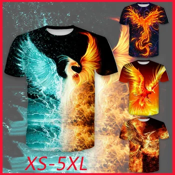 2020 Nové 3D Vytlačené Oheň Phoenix&bird T-Shirt Pre Mužov Lete Príležitostné O-krku, Krátke Rukávy Módne Topy T-shirt Čierne Oblečenie Mužov