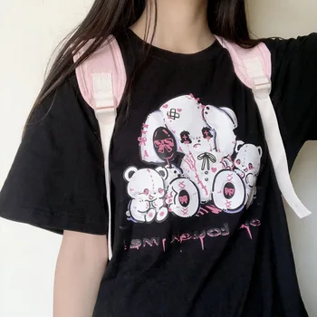 Gotický Punk Letné Voľné Vintage ženy tričko top Ulzzang Medveď brandy Harajuku karikatúra Tlače Krátky Rukáv dropshipping oblečenie