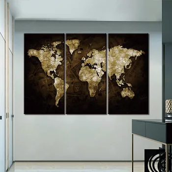 3 Kus na Plátne Obrazy Domova HD Vytlačí mape sveta Obrázky Plagát na Stenu Umenie
