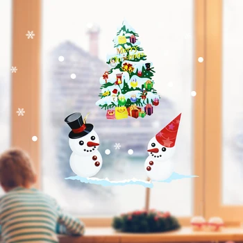 1pc Vianočné Windows Nálepky Veselé Vianoce Veniec snehové Vločky Vianočný Strom Stene Dvere nástenná maľba Nálepky-Nálepky na Zimnú Party Decor