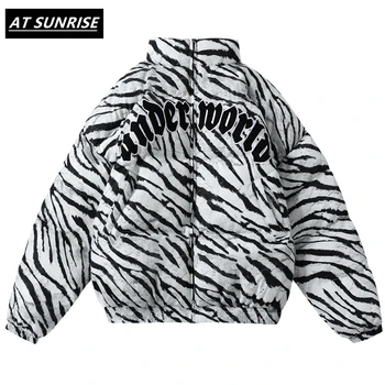 2020 zimné pánske bundy kabáty Hip Hop Zips Hrubé Bundy Muži Móda Bežné zebra tlač Vyšívané písmená streetwear topy