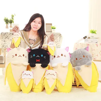 18 cm Tvorivé Mačka v Banán Plyšové plyšová Deti Baby Huggable Ovocie Tvarované Kitty Zvieratá, Bábiky