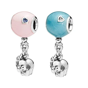Nové 925 Sterling Silver Prívesky Korálky Slon & Blue Pink Ballon Charms Fit Pôvodné Pan Kúzlo Náramok Pre Ženy DIY Šperky