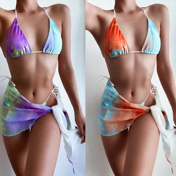 Hirigin Sexy 3 Kus Nastaviť Ženy Plávanie Oblek Bikini Set 2021 Obväz Čalúnená Plavky Vytlačené Ženy Plavky + Kryt Ups Nové