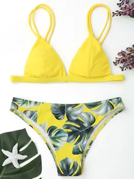 Bikiny Žien 2019 Plam Leaf Plavky 2 Ks Push Up Plus Veľkosť Plavky Leto Micro Bikini, Plavky Ženy String Bikiny