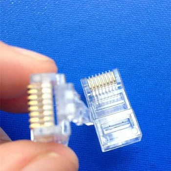Nové priechodný otvor pozlátené Crystal Transparentný Prenos Hlavu, Konektor RJ45 8P8C CAT5 netienené crystal head 100ks/bal.