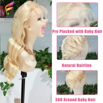 Telo Vlna 613 Blondína Čipky Dopredu Ľudské Vlasy, Parochne Peruánskej Čipky Parochne Pre-Vytiahol S Baby Vlasy Glueless Honey Blonde Remy Vlasy