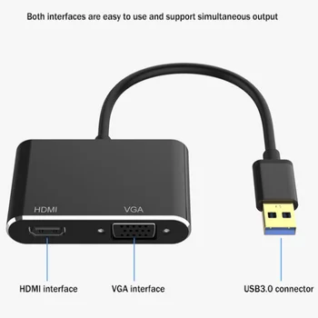 USB3.0-HDMI+VGA Adaptér 1080P Multi-Displej USB3.0-HDMI VGA Konvertor Audio Video Kábel pre Laptop PC, Monitor, Projektor