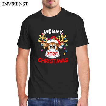 Envmenst 100 % Bavlna Tričko, Veselé Vianoce Topy mužov Vtipné Masky Sobov Tričko Mimo Biele Unisex Vtipné Vianočné Tee Dary