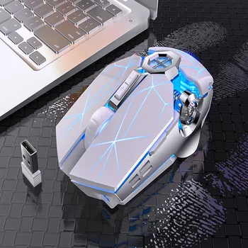 Herná Myš Bezdrôtová Nabíjateľná Silent Mouse LED Podsvietený 2.4 G USB Optická 1600DPI Ergonomická Myš Hernú Plochu Na PC Notebook