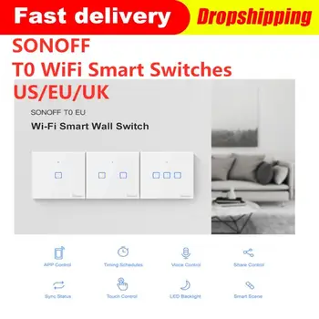 SONOFF T0 WiFi EWeLink Inteligentné Spínače 1 2 3gangs Rozdelené Do Smart Home EÚ, UK, USA Pracuje S Amazon Alexa Asistent Google