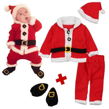 Dieťa Vianoce, Santa Claus Cosplay Kostýmy Novorodenca Dovolenku Červené Oblečenie Santa Vianočné Topy, Nohavice, Klobúk Ponožky Oblečenie Set Oblečenia
