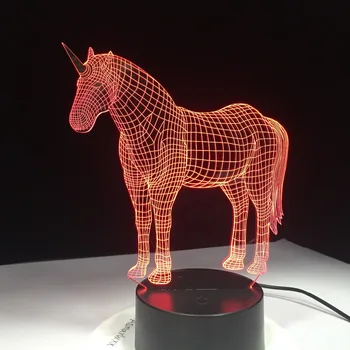 Unicorn 3D LED Nočné Svetlo 7 Farieb Svetla, pre Domáce Dekorácie, Lampy Úžasné Vizualizácie Optické Ilúzie Úžasné Hologram