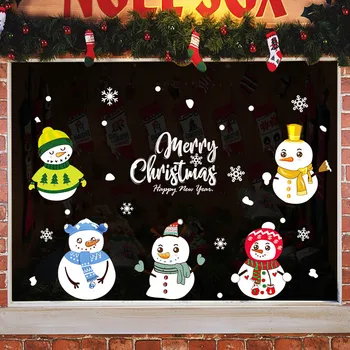 DIY Cartoon snehuliak Nálepky Obchod Okna Sklo Dekor Veselé Vianočné Dekorácie Pre Domov Festival Obtlačky