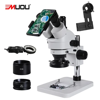 HD Stereo Trinocular Smartphone Mikroskopom zoom 3.5 90X spájkovanie DPS telefón opravy Priemyselných hliníkové spájky, LED svetlo Krúžok