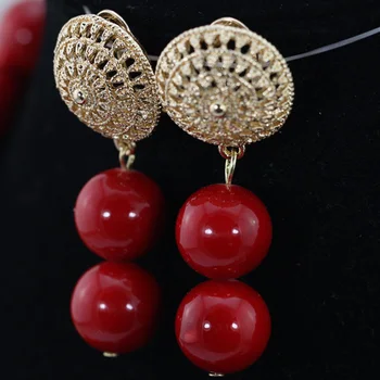 Očarujúce Červené Okrúhle Korálky Afriky Šperky Sady Dubaj Svadobné Šperky Nastavte Veľké Korálky Červený Náhrdelník Nastaviť QW1027