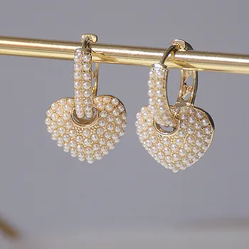 Xinbada 14k reálne pozlátené módne šperky Micro-intarzované perly lásky tvarované luxusné náušnice pre ženu, prázdninový denný stud náušnice