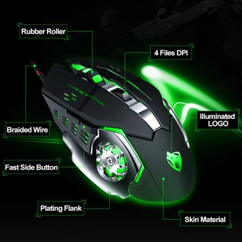 Profesionálne Káblové pripojenie Hernej Myši 6 Tlačidlo 3200 DPI LED Optická USB Počítačová Myš Hráč Myší Tiché Hry Myš+Gaming Mouse Pad