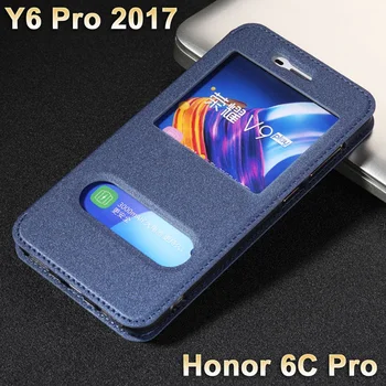 GodGift Huawei Honor 6c pro puzdro Luxucy Flip PU Prípade Huawei y6 pro 2017 prípade Okno, Kožený 6cpro y6pro 2017