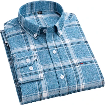 AOLIWEN značky mužov bavlna modré kockované tričko s dlhým rukávom 7XL jar jeseň trend bežné priedušná pohodlné slim fit košele
