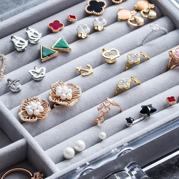 OUSSIRRO Prenosné Šperky Prípade Balenie Plastové Šperky, make-up Okno Organizátor Kozmetické Box& Travel Náušnice Krúžok Rakve