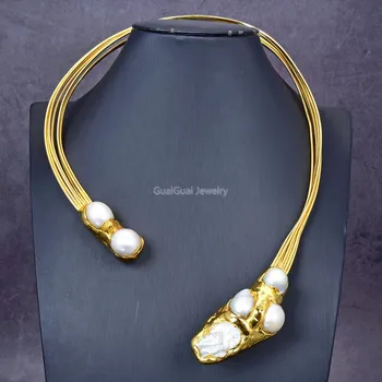GG Šperky Klasické Biele Keshi Pearl 18 K Žlté Zlato Á Choker Náhrdelník