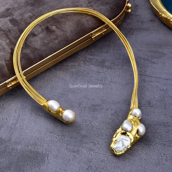 GG Šperky Klasické Biele Keshi Pearl 18 K Žlté Zlato Á Choker Náhrdelník
