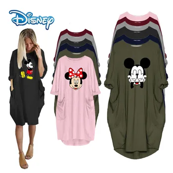 Disney Mickey Minnie Myši Šaty Žien nepravidelná Cartoon Vzor Príležitostné O-Krku Šaty Žien Lete Plus Veľkosť Vestido 2020 S-5XL