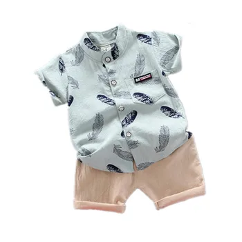 2020 letné detské chlapčenské obleky, detské krátky rukáv pierko vzor tričko + krátke nohavice 2 ks oblečenia sady pre 1-4 ročné deti