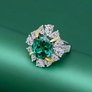 PANSYSEN 8ct Emerald Ruby Simulovať Moissanite Drahokam Masívneho Striebra 925 Šperky Prst Prstene pre Ženy Výročie Strany Krúžok