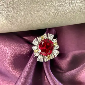 PANSYSEN 8ct Emerald Ruby Simulovať Moissanite Drahokam Masívneho Striebra 925 Šperky Prst Prstene pre Ženy Výročie Strany Krúžok