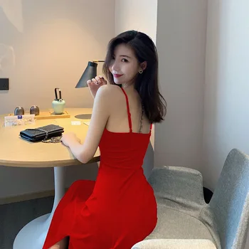 Elegantný Pás V-krku Šatka Dlho Otvorených Späť Šaty Žien kórejský Sexy Módne Letné Oblečenie pre voľný čas kobieta sukienka