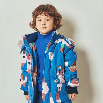 Zimné Nové Chlapčenské Bavlnené Kabát kórejský detské Oblečenie 2020 Cartoon Medveď Dievča je Teplý a Pribrala Kapucňou Bavlna Čalúnená Bunda