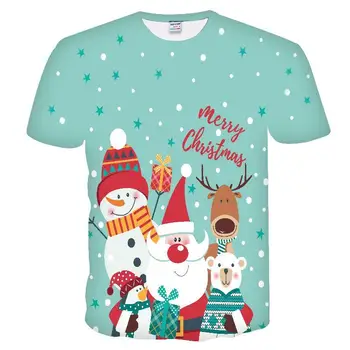 Zábavné Tričká Vianoce, T-shirts Mužov Vianoce Tshirts Bežné Santa Claus T Shirt 3d Snehuliak Tlač Strany Tričko Printed Krátky Rukáv