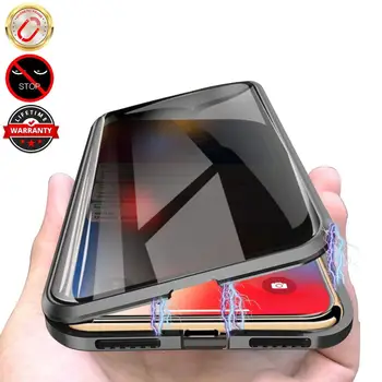 Ochrana osobných údajov Magnetické Prípade IPhone7 8 6 6 Plus 11 12 Pro Dvojité Tvrdené Sklo Kovové Nárazníka Anti-Peep Kryt pre XS Max XR X