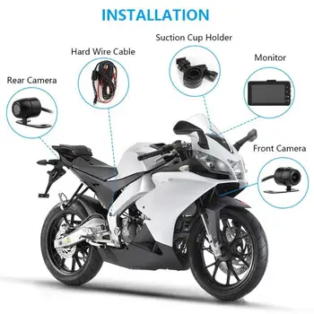 VODOOL M0518 Motocykel Riadidlá Montáž DVR Dash Cam 3 palcový LCD Predné, Zadné, 720P Dual Kamera, videorekordér G-senzor, WDR Dashcam