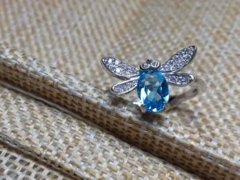 [MeiBaPJ]925 Sterling Silver Dragonfly Krúžok Vykladané S Prírodnými London Blue Topaz Kameň Otvorené Krúžok pre Ženy