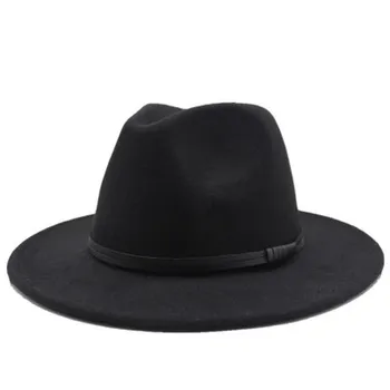 Zimné čiapky ženy, pevný pás klasické jednoduché muži ženy zimné čiapky široký okraj vintage čierna biele svadobné fedora nové plstené klobúky