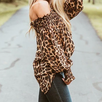 Sexy Štýl Ženy Leopard Košele Off Ramenný Tlač Voľné Topy, Pulóvre Elegantné Dámske Blúzky, Štýlový Femme Blusa Tričko Oblečenie