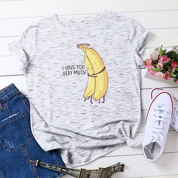 Milujem Vás, Veľmi Plus Veľkosť Bavlna Ženy T-shirts S-5XL Banán Vytlačené T Tričko Krátky Rukáv O-Krku Zena Top Tees
