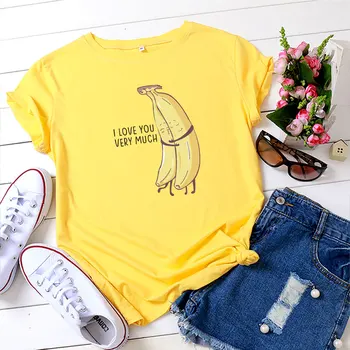 Milujem Vás, Veľmi Plus Veľkosť Bavlna Ženy T-shirts S-5XL Banán Vytlačené T Tričko Krátky Rukáv O-Krku Zena Top Tees