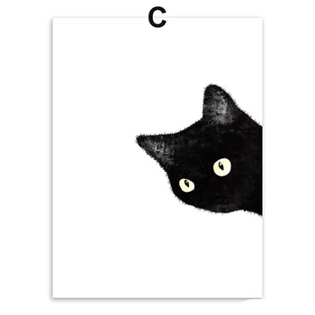Čierne Mačky Hlavu Moderné Roztomilý Zvierat Plátno A4 Tlač Plagátu Nordic Wall Art Obraz Maľovanie Č Rám, Detská Izba Domova