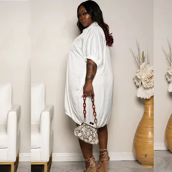 Plus Veľkosť Šaty Žien XL-5XL Biele Tlačidlo Tričko Šaty Voľné Nepravidelný Lem Vestidos Mujer Veľkoobchod Dropshpping Módne 2020