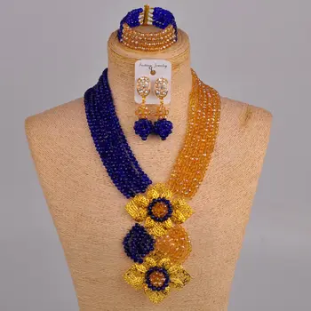 Laanc Módne Kráľovská Modrá Champange Zlato Nigérijský Svadobné Afriky Korálky Šperky Set Crystal C6CHLK024