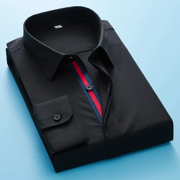 Pánske oblečenie Klasické biele čierne košele kórejské oblečenie Tričko Pokryté Placket Formálne Business Standard-fit Dlhý Rukáv Košele