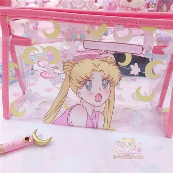 1PC Sailor Moon Cinnamoroll Transparentné PVC Zips Kozmetické Športové Tašky Vodeodolný make-up Nástroj Úložné Vaky dievčatá Dary