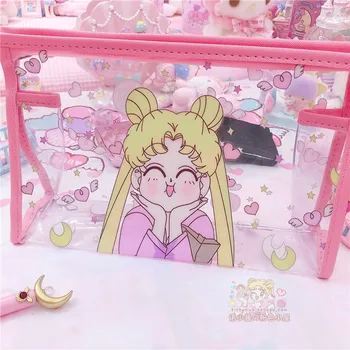 1PC Sailor Moon Cinnamoroll Transparentné PVC Zips Kozmetické Športové Tašky Vodeodolný make-up Nástroj Úložné Vaky dievčatá Dary