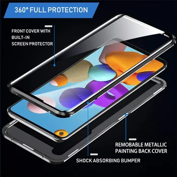 Pre Samsung A21s Prípade 360 Obojstranný Sklo Prípadoch Pre Samsung Galaxy A21s A 21s A217F Magnetický Kovový Nárazník Zadný Kryt Coque