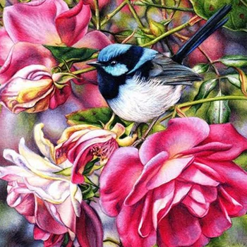 Cross Stitch Auta DIY Diamond Výšivky Vtáky a kvety Plné Námestie/round-Diamond Maľovanie Mozaiky Domova